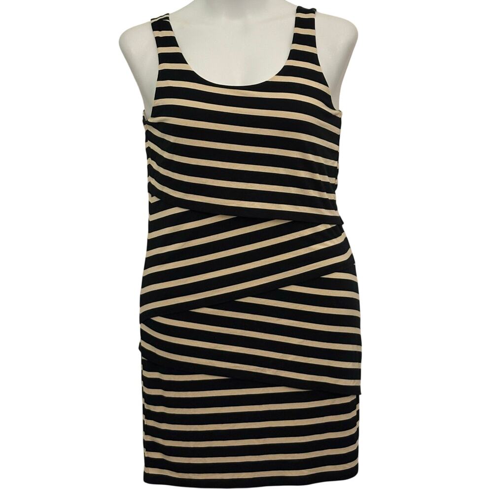 Loft Black and Cream Tiered Midi Dress. Size Medium